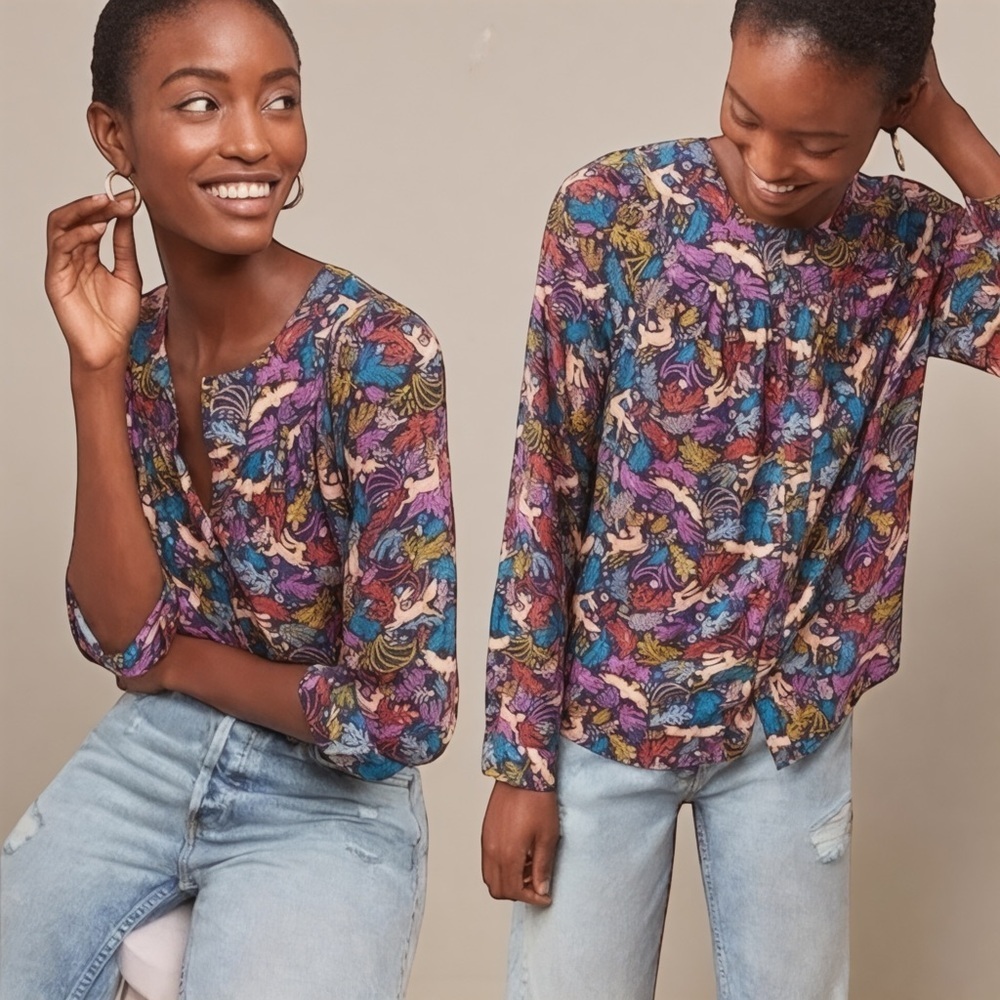 52 Conversations by Anthropologie Women’s Forest Friends Blouse In US Size 4
